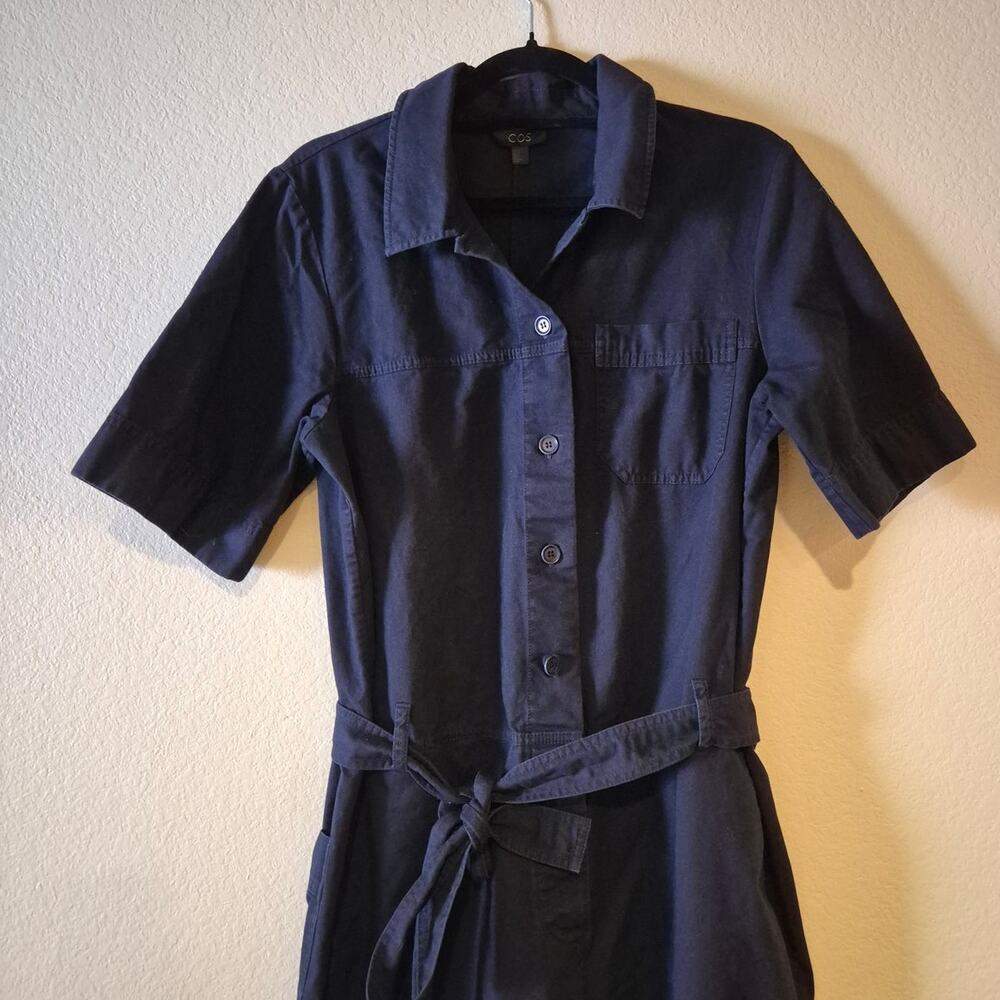 COS Utility Belted Cotton Jumpsuit in Navy Blue Size 10 - Picture 5 of 9